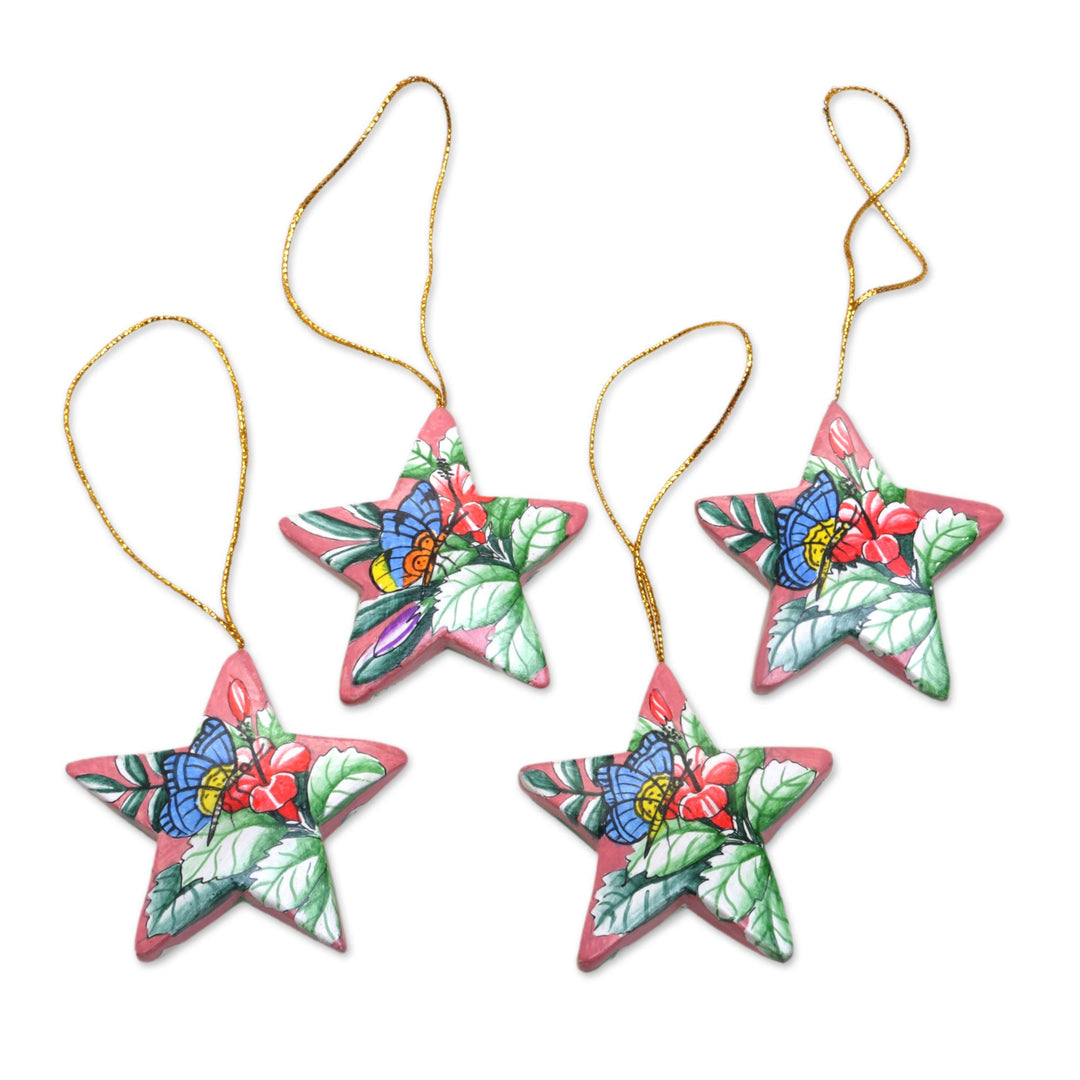 4 Hand Painted Balinese Star Ornaments with Butterflies - Island Butterflies