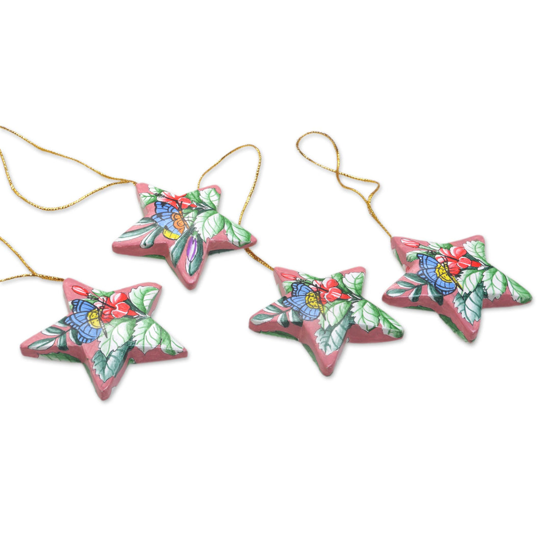 4 Hand Painted Balinese Star Ornaments with Butterflies - Island Butterflies