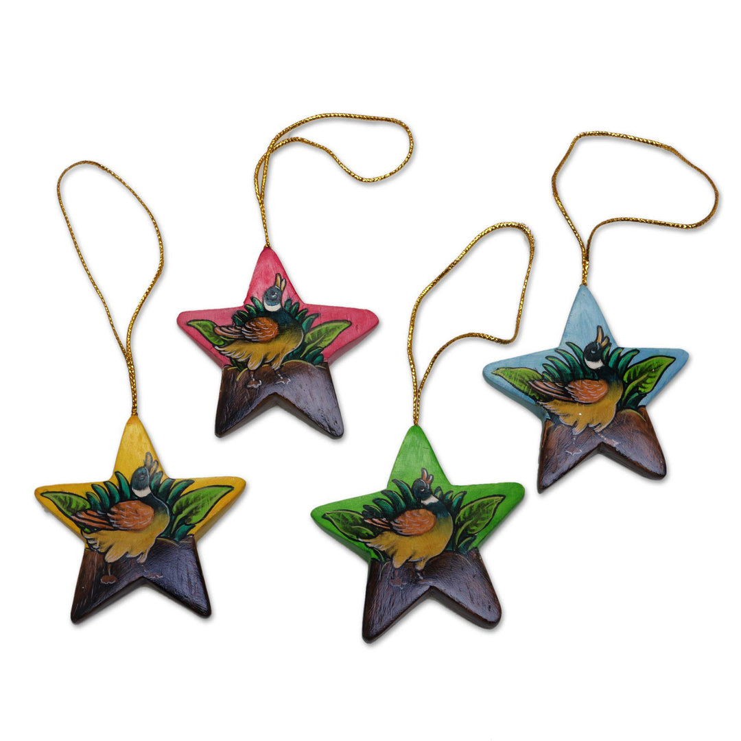 Hand Painted Star Ornaments with Ducklings (Set of 4) - Island Ducklings