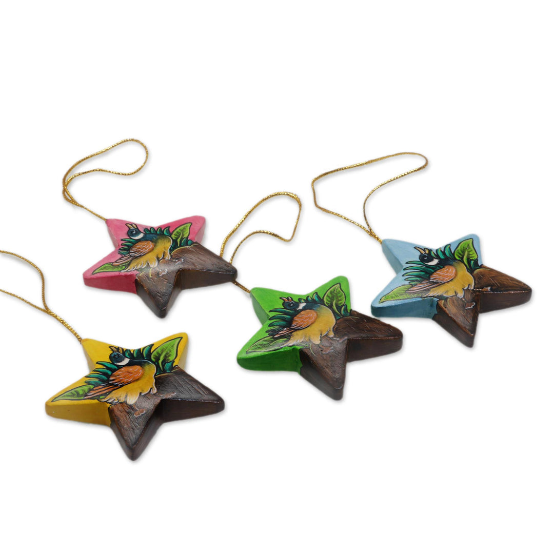 Hand Painted Star Ornaments with Ducklings (Set of 4) - Island Ducklings