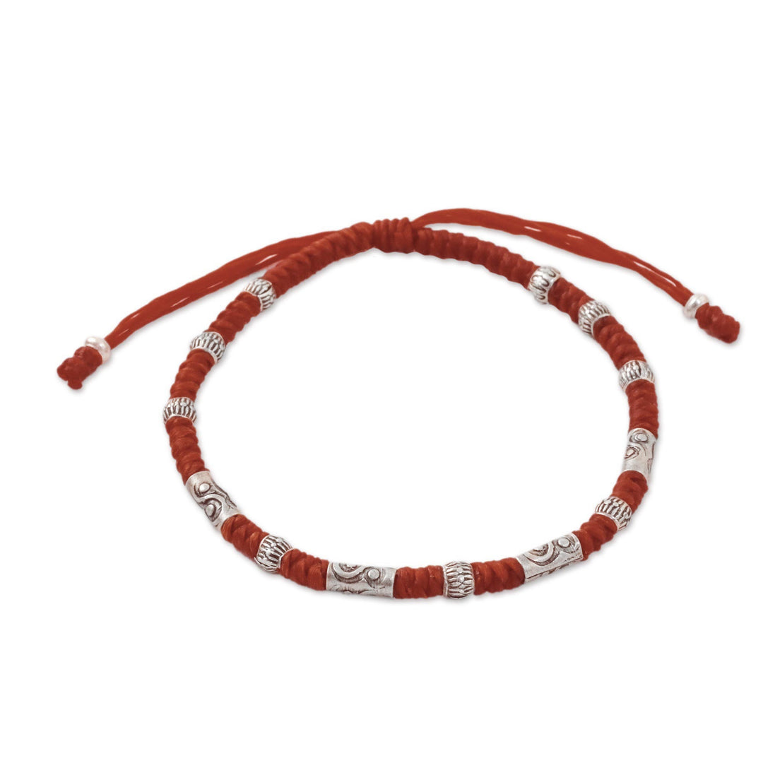 Red Unisex 950 Karen Silver Cord Beaded Bracelet - The Balance