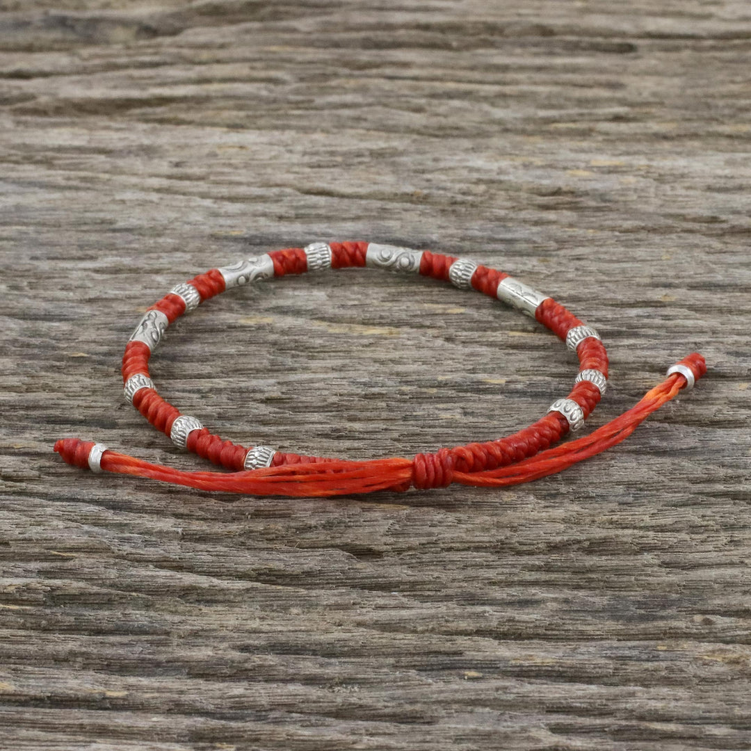Red Unisex 950 Karen Silver Cord Beaded Bracelet - The Balance