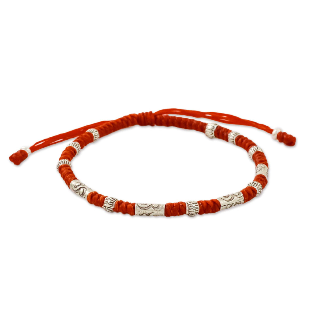 Red Unisex 950 Karen Silver Cord Beaded Bracelet - The Balance
