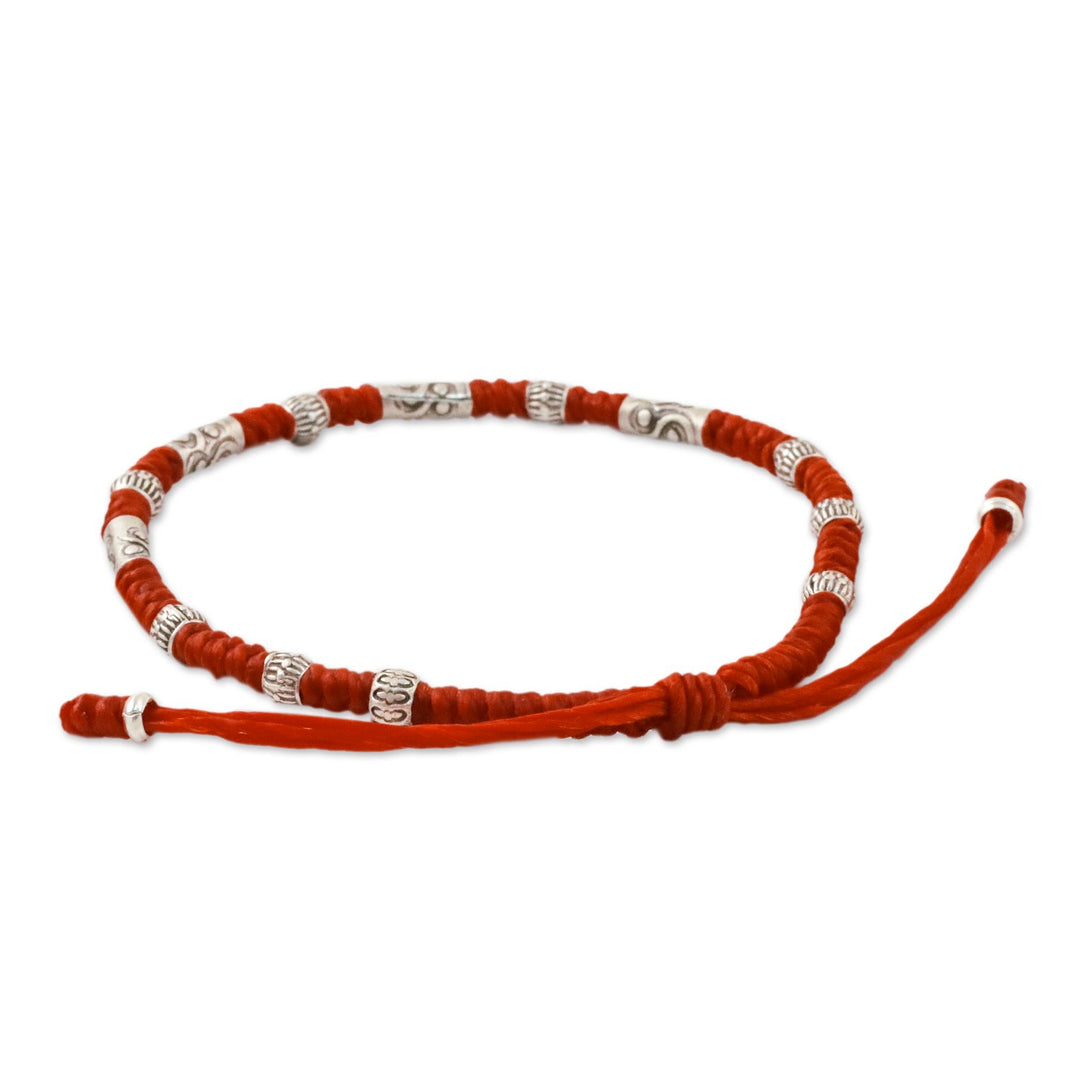 Red Unisex 950 Karen Silver Cord Beaded Bracelet - The Balance