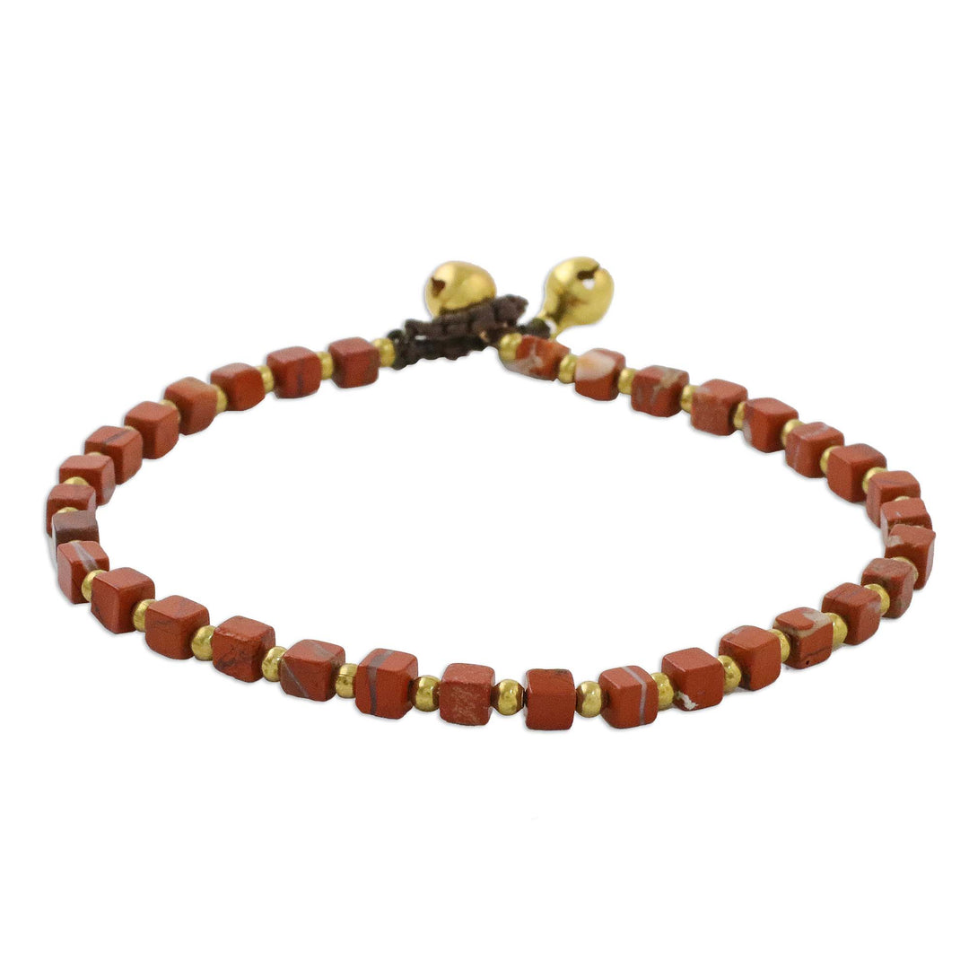 Jasper and Brass Beaded Anklet from Thailand - Brilliant Day