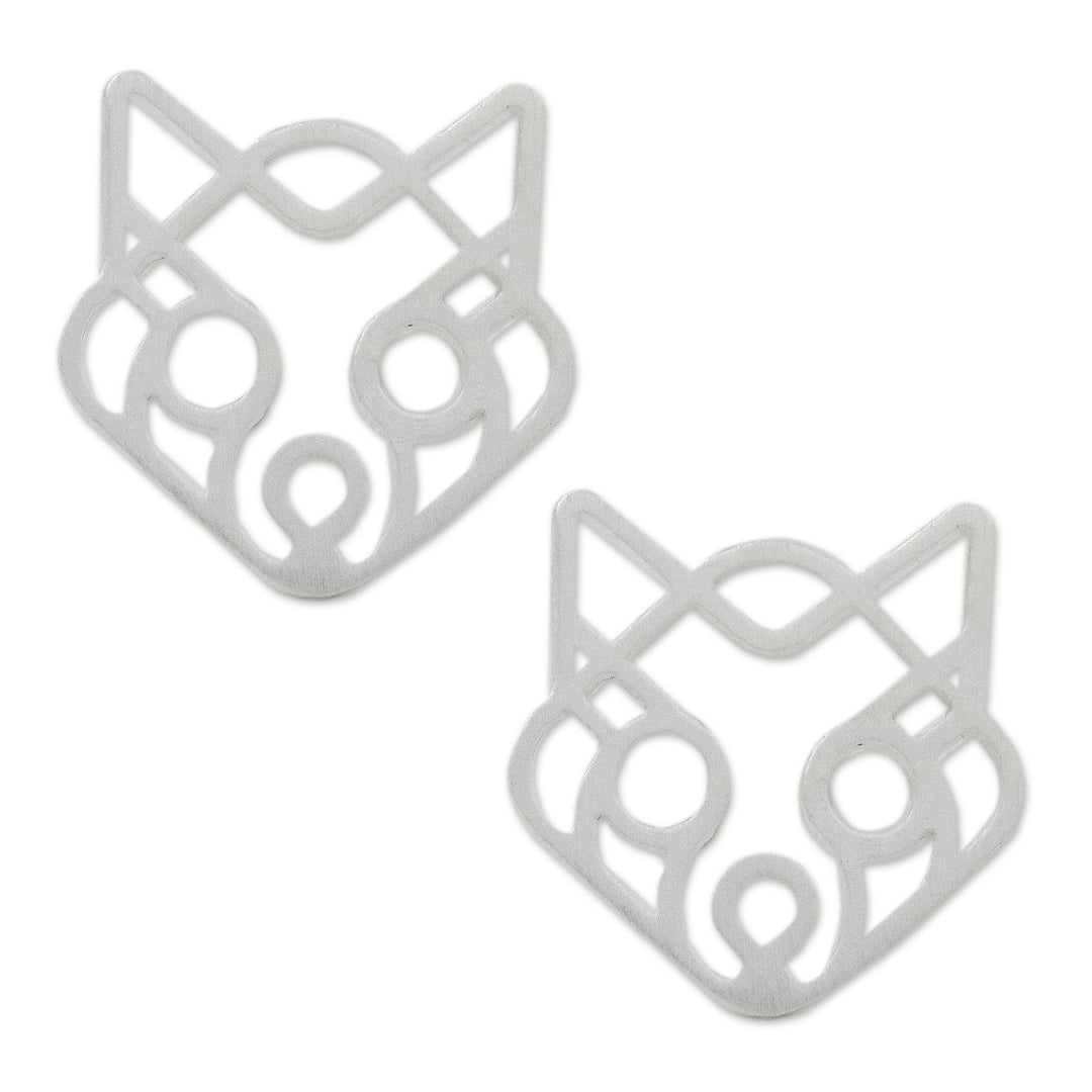 Raccoon Themed Sterling Silver Button Earrings - Wide-Eyed Raccoon