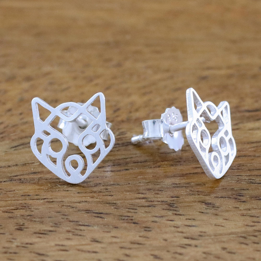Raccoon Themed Sterling Silver Button Earrings - Wide-Eyed Raccoon