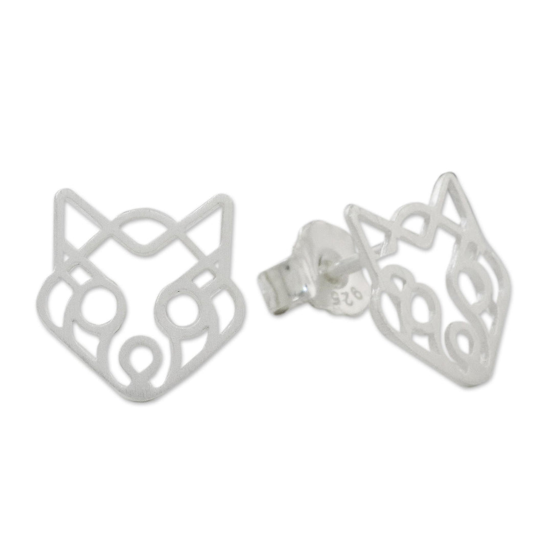 Raccoon Themed Sterling Silver Button Earrings - Wide-Eyed Raccoon