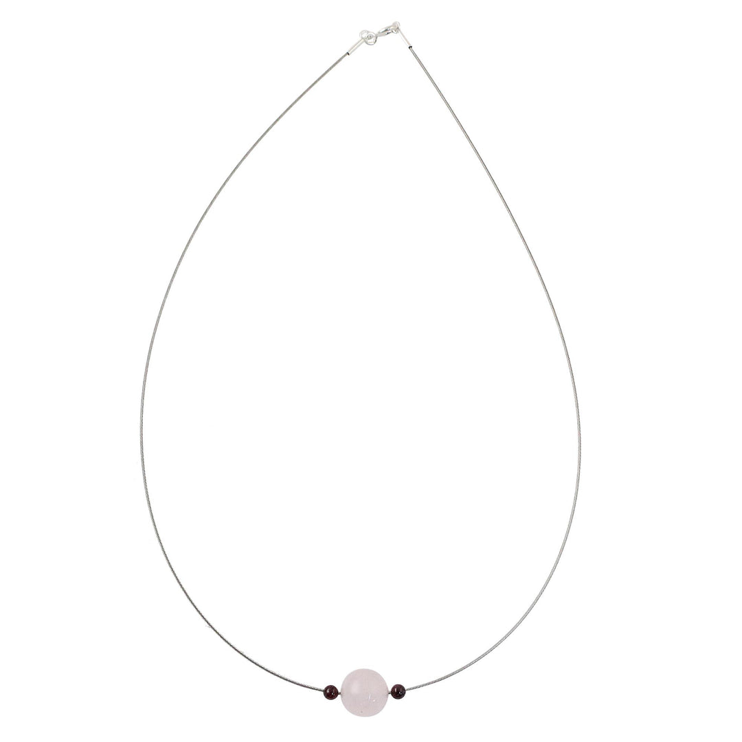 Rose Quartz and Garnet Pendant Necklace from Thailand - Touch of Rose