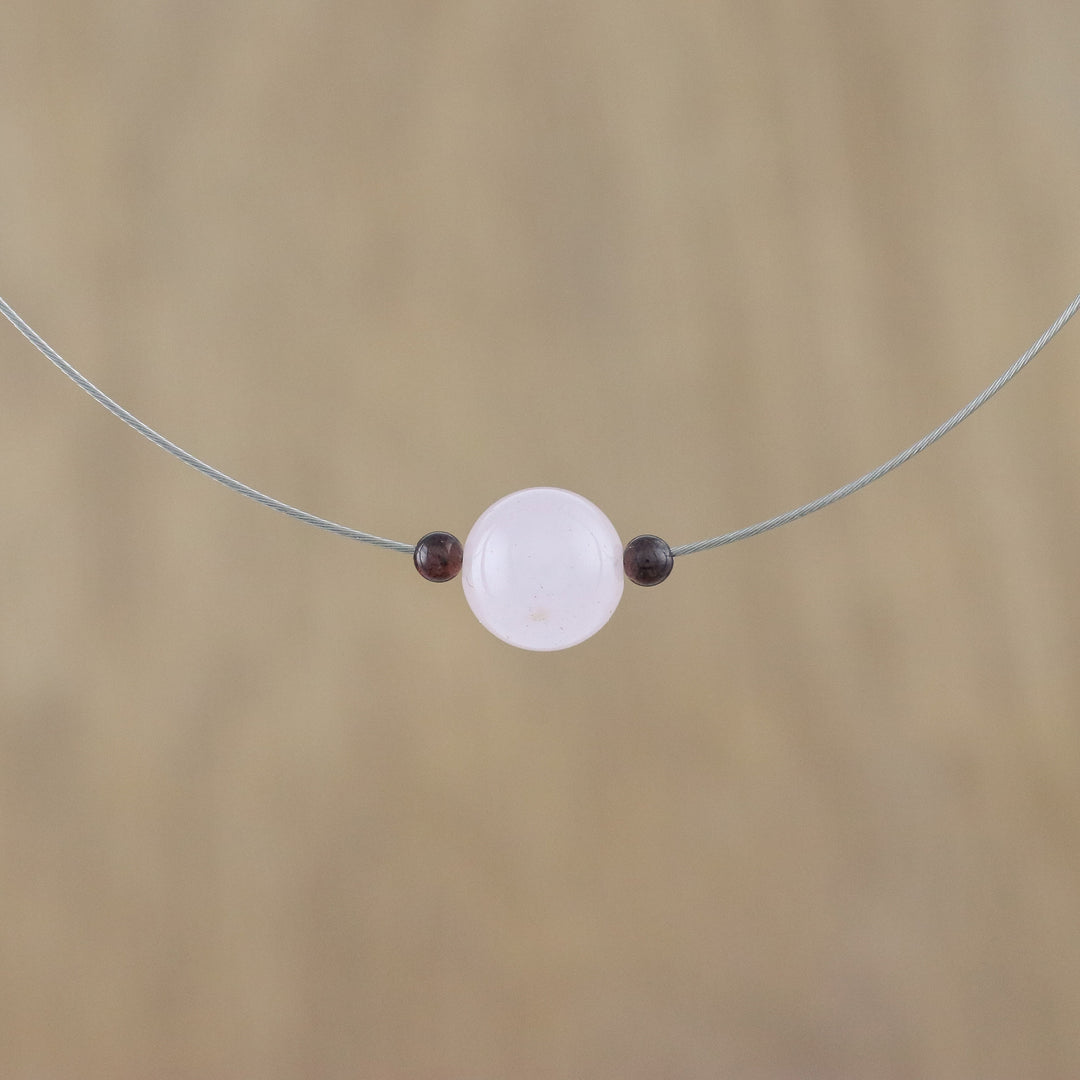 Rose Quartz and Garnet Pendant Necklace from Thailand - Touch of Rose
