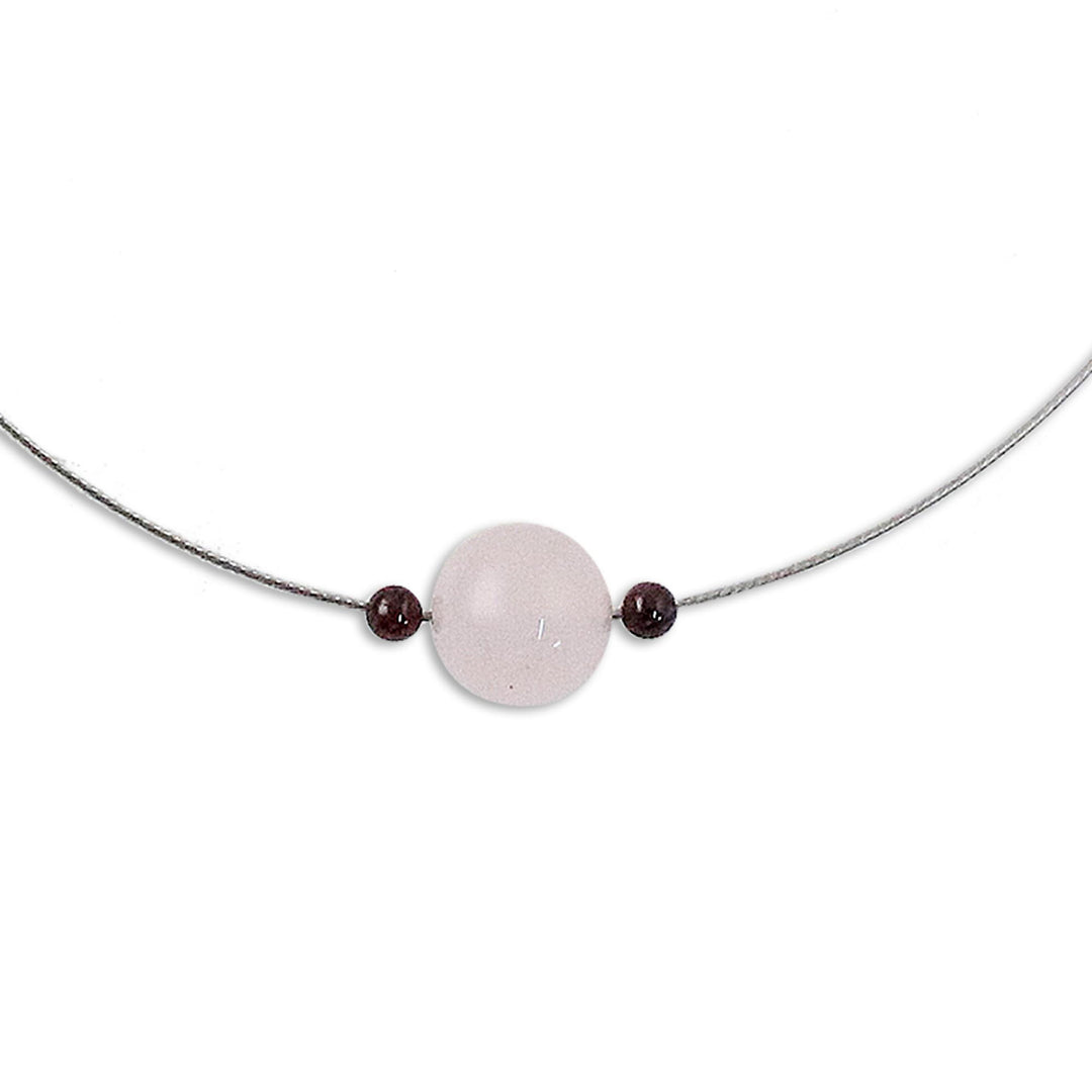 Rose Quartz and Garnet Pendant Necklace from Thailand - Touch of Rose