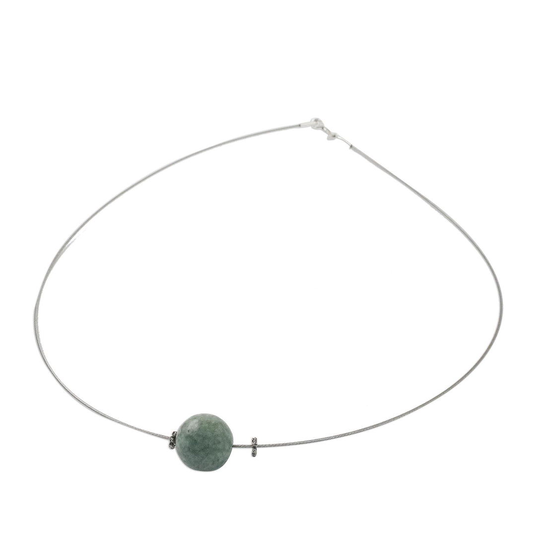 Minimalist Jade Pendant Necklace on Stainless Steel - Trajectory