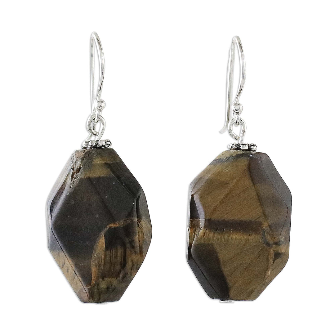 Tiger's Eye Dangle Earrings on Sterling Silver Hooks - Honeyed Nugget