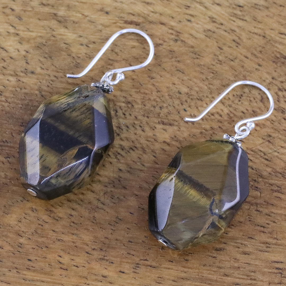 Tiger's Eye Dangle Earrings on Sterling Silver Hooks - Honeyed Nugget