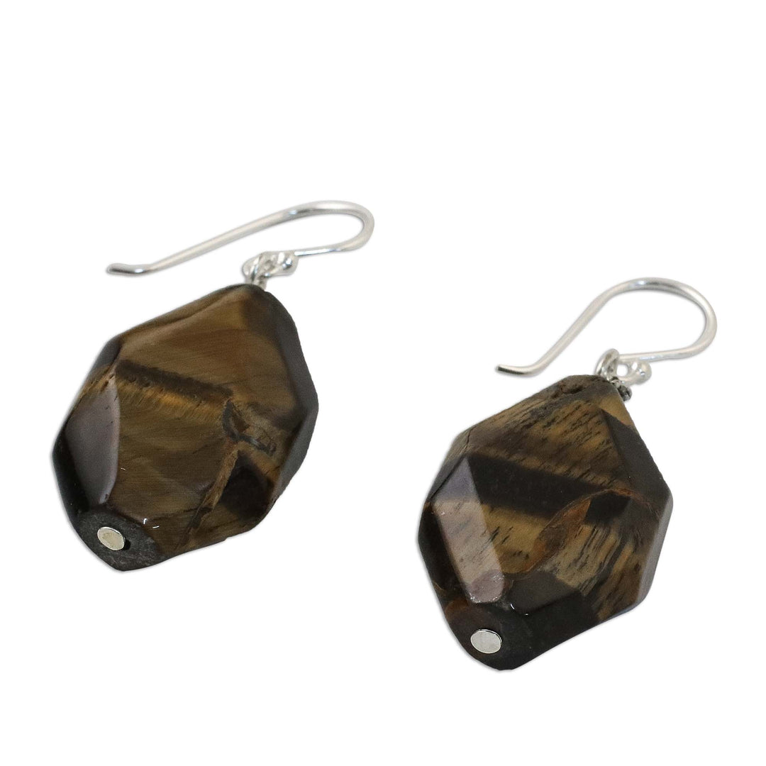 Tiger's Eye Dangle Earrings on Sterling Silver Hooks - Honeyed Nugget
