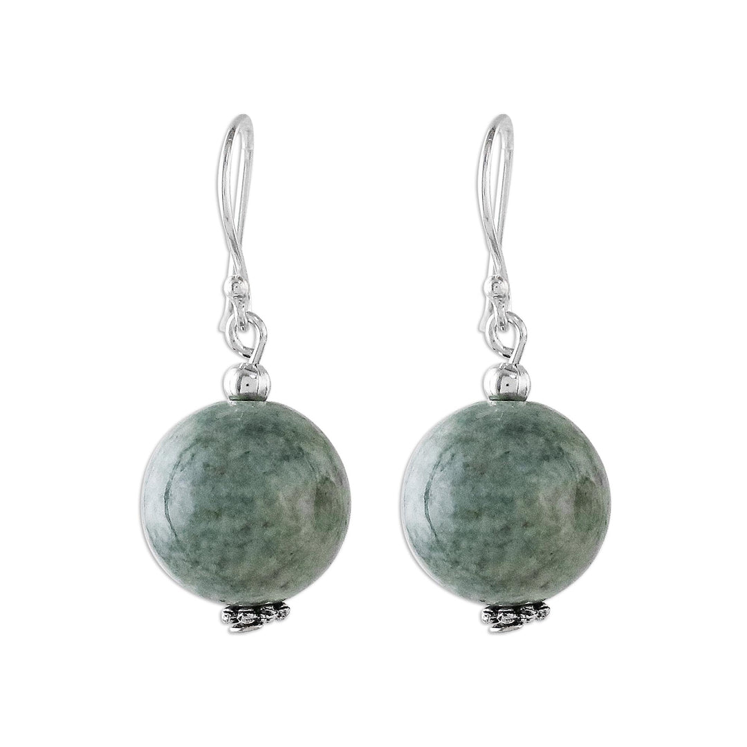 Jade Bead and Sterling Silver Dangle Earrings from Thailand - Touch of Jade