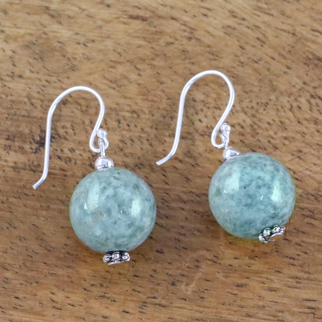 Jade Bead and Sterling Silver Dangle Earrings from Thailand - Touch of Jade