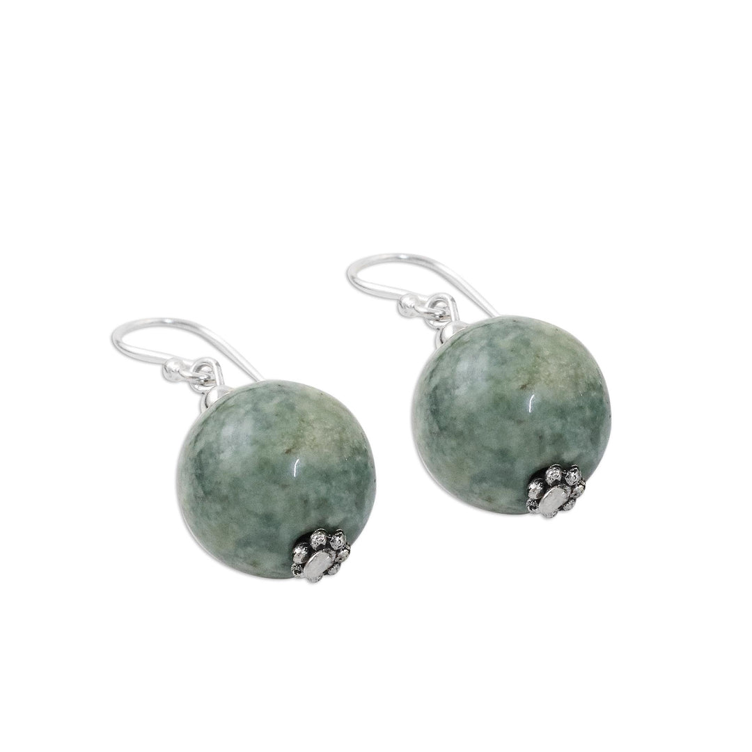 Jade Bead and Sterling Silver Dangle Earrings from Thailand - Touch of Jade