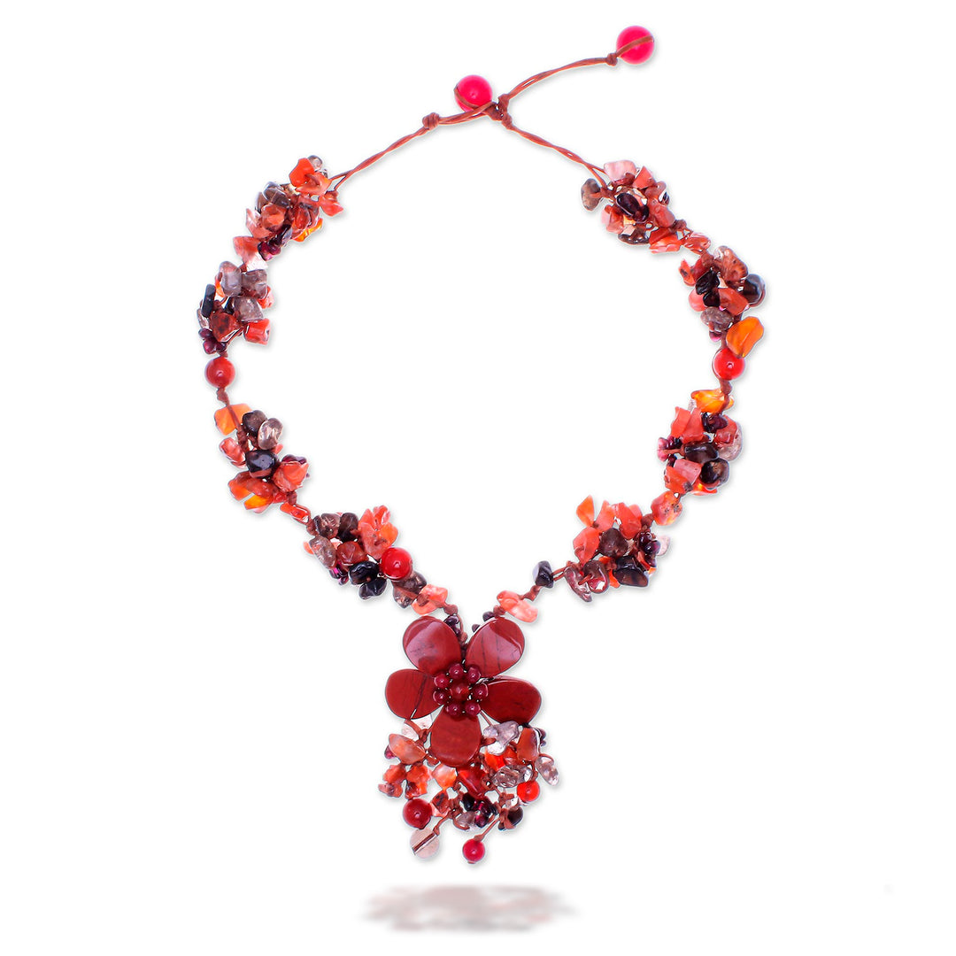 Floral Multi-Gemstone Beaded Pendant Necklace from Thailand - Dazzling Bloom