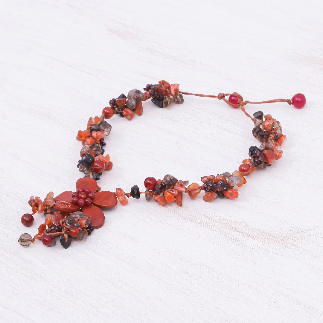 Floral Multi-Gemstone Beaded Pendant Necklace from Thailand - Dazzling Bloom