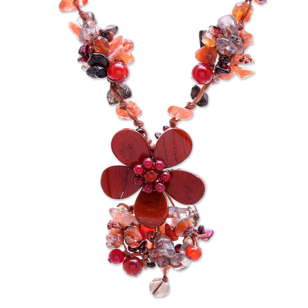Floral Multi-Gemstone Beaded Pendant Necklace from Thailand - Dazzling Bloom