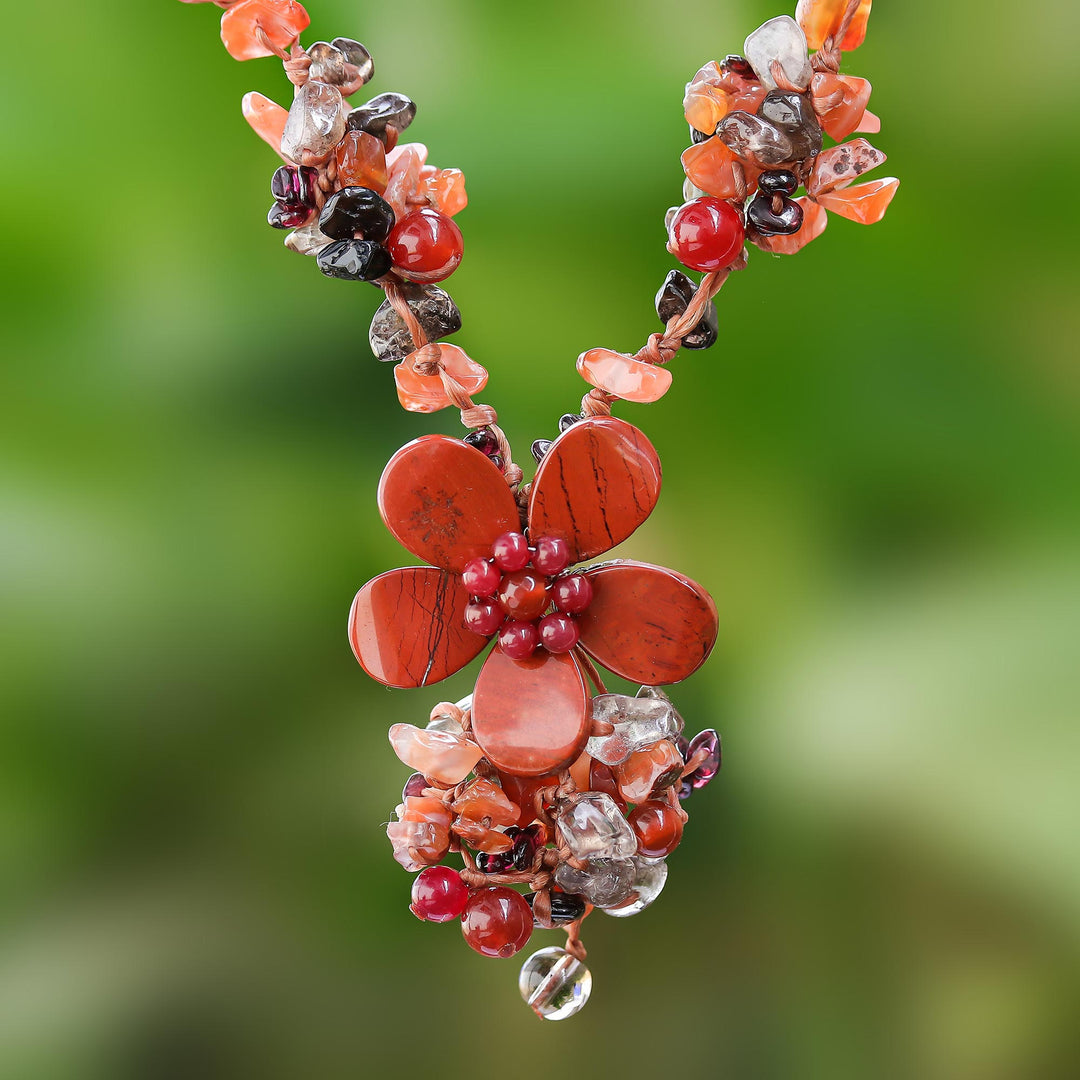 Floral Multi-Gemstone Beaded Pendant Necklace from Thailand - Dazzling Bloom