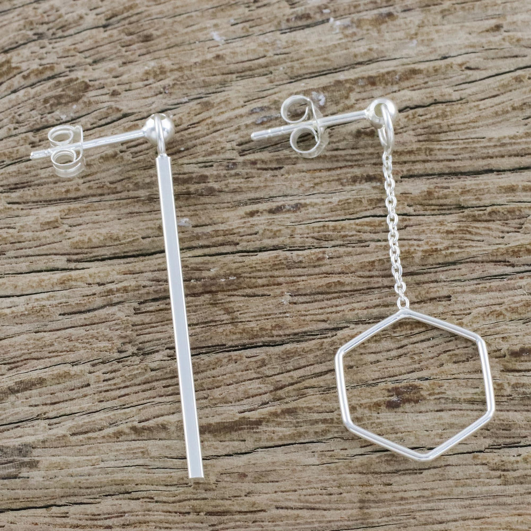 Artisan Handmade 925 Sterling Silver Earrings Hexagon Chain - Icy Holiday