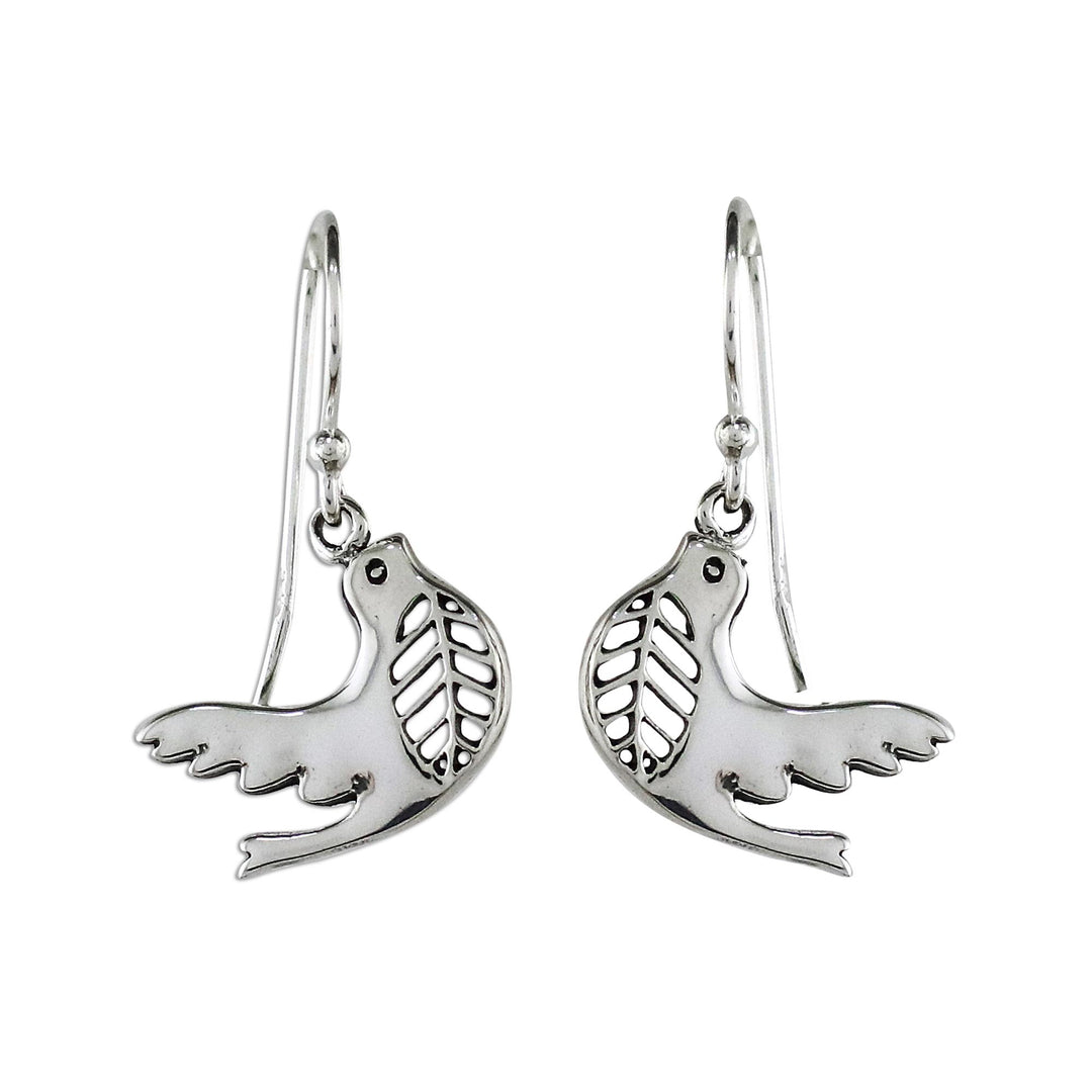 Dove-Shaped Sterling Silver Dangle Earrings from Thailand - Free Doves