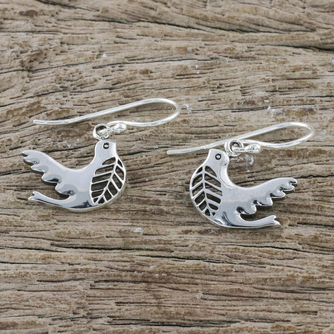 Dove-Shaped Sterling Silver Dangle Earrings from Thailand - Free Doves