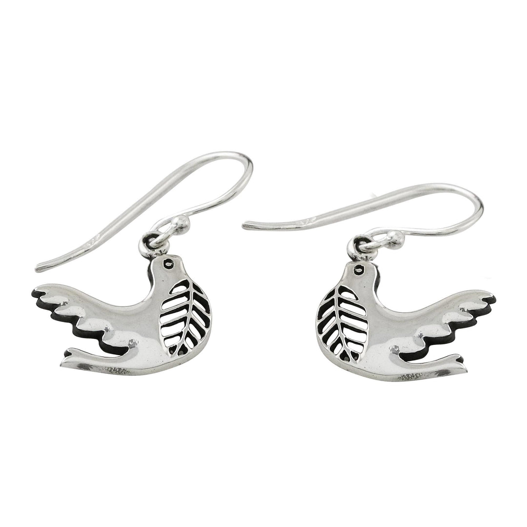 Dove-Shaped Sterling Silver Dangle Earrings from Thailand - Free Doves