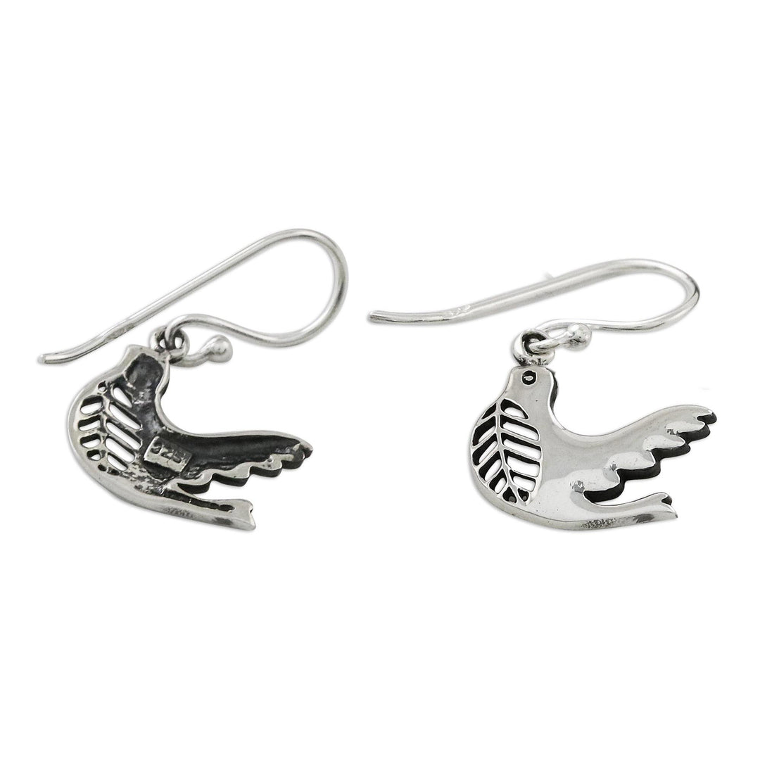 Dove-Shaped Sterling Silver Dangle Earrings from Thailand - Free Doves