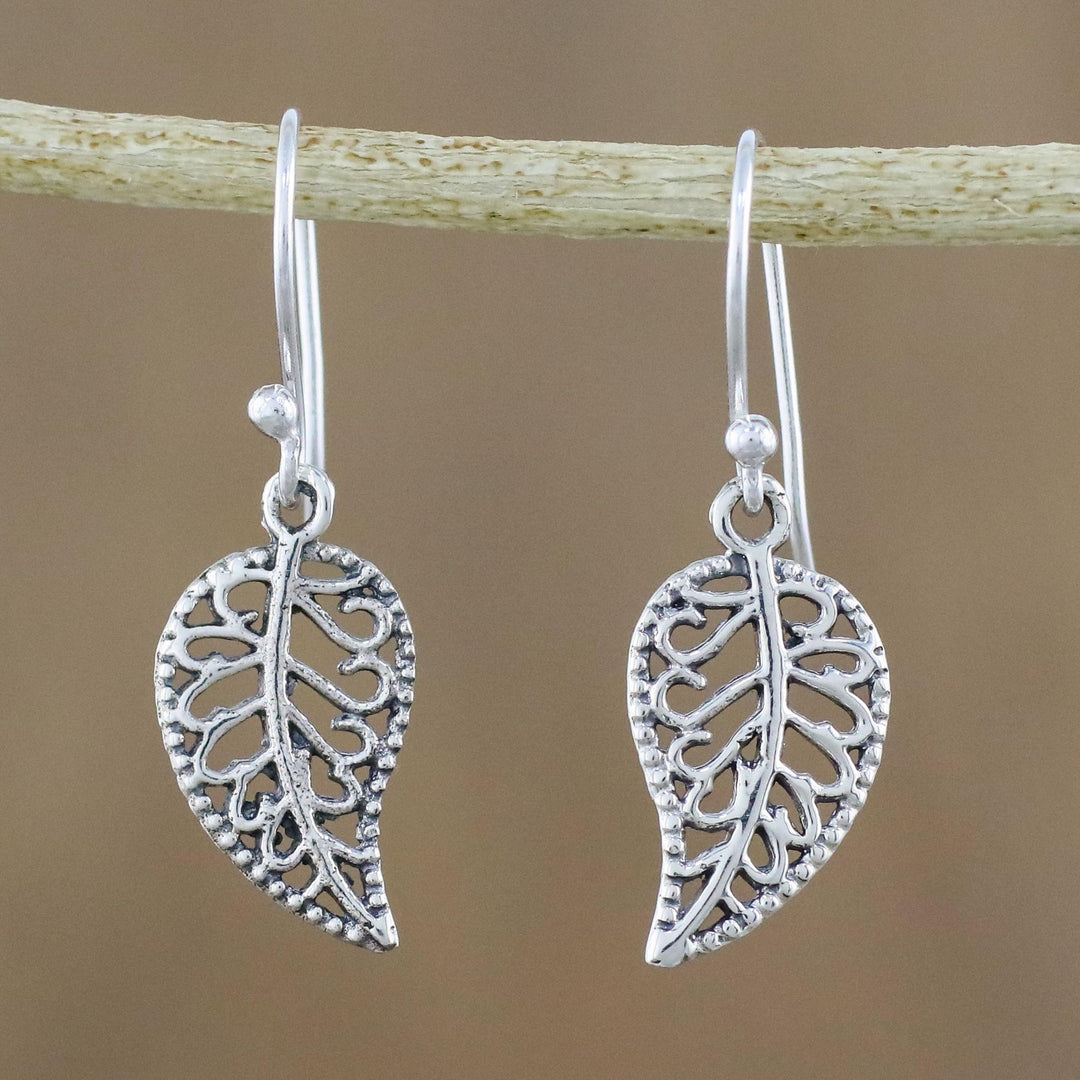 Spiraling Leaf-Shaped Sterling Silver Earrings from Thailand - Swirling Leaves