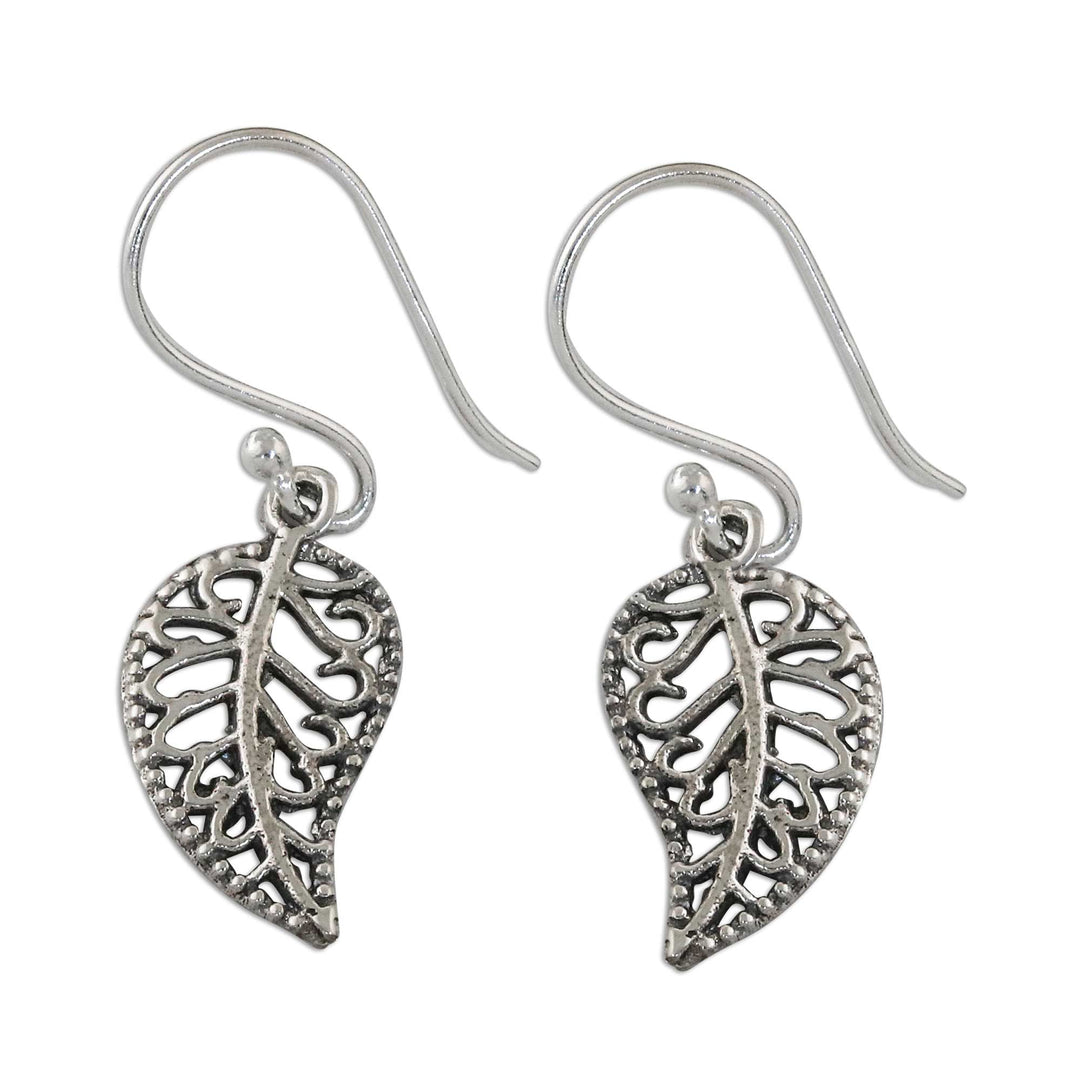 Spiraling Leaf-Shaped Sterling Silver Earrings from Thailand - Swirling Leaves