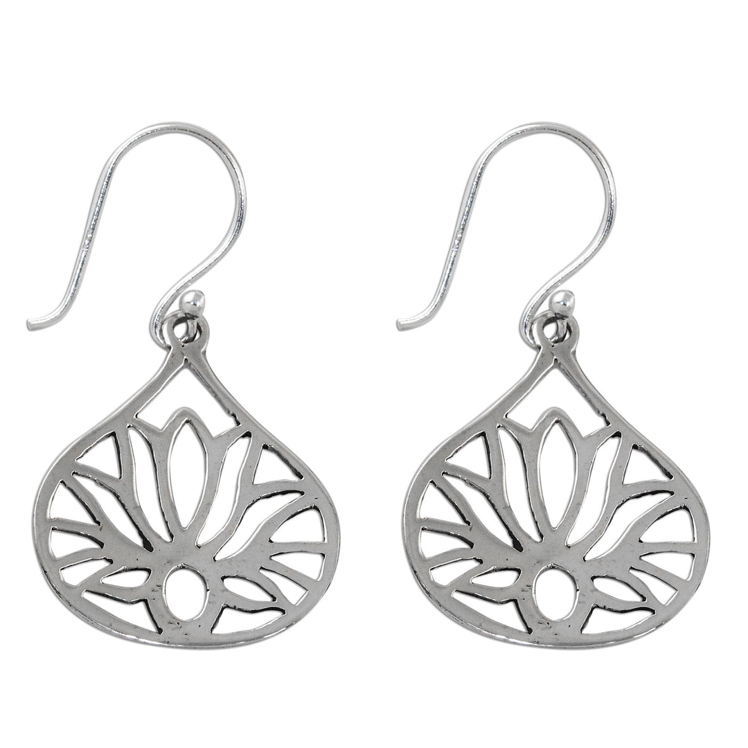 Lotus-Shaped Sterling Silver Dangle Earrings from Thailand - Shimmering Lotus