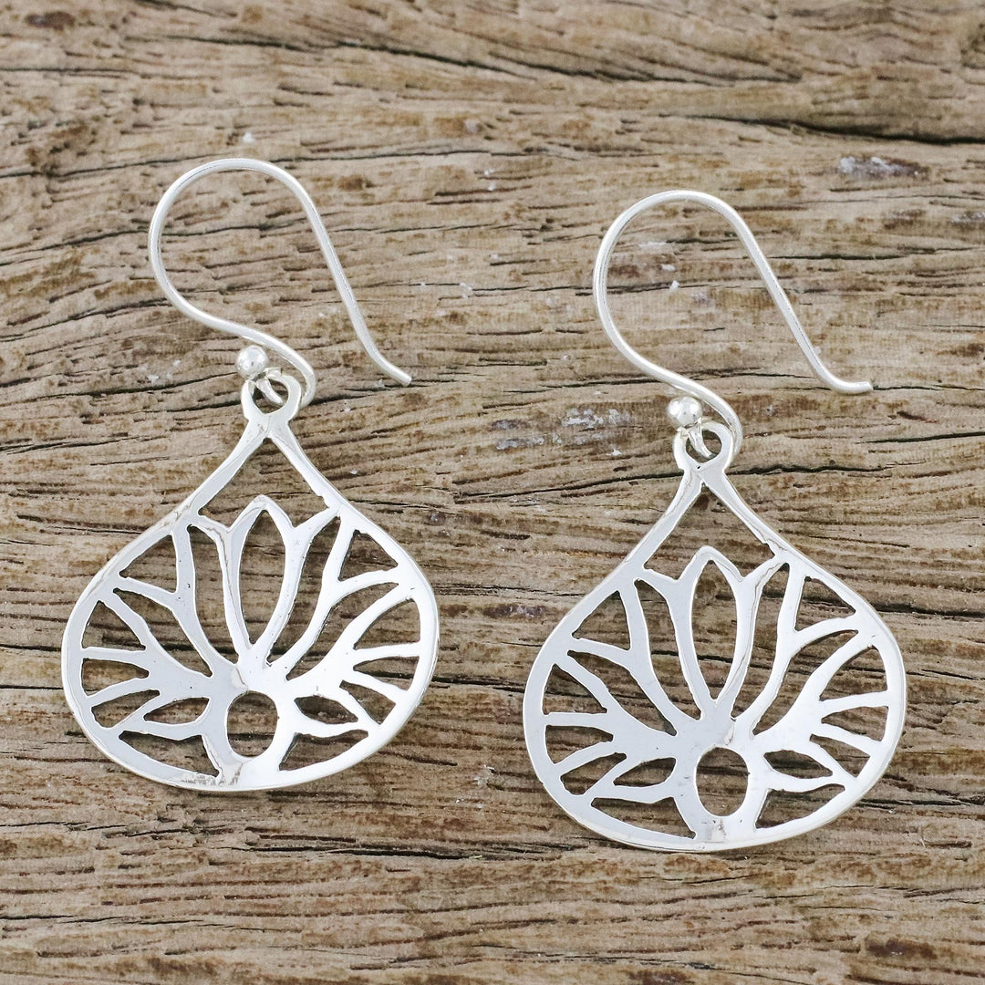 Lotus-Shaped Sterling Silver Dangle Earrings from Thailand - Shimmering Lotus