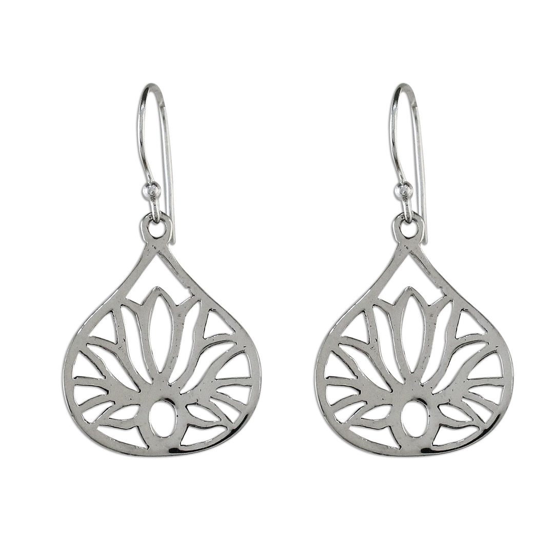 Lotus-Shaped Sterling Silver Dangle Earrings from Thailand - Shimmering Lotus