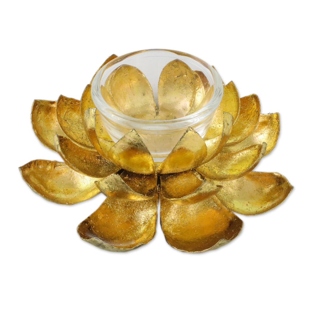 Lotus Shaped Steel Tealight Holder from Thailand - Gleaming Lotus