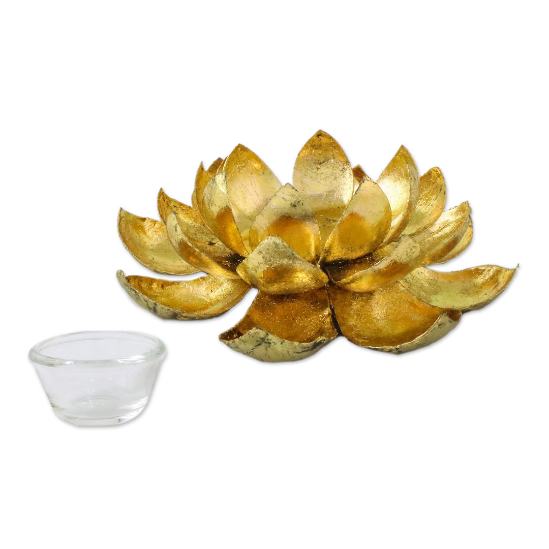 Lotus Shaped Steel Tealight Holder from Thailand - Gleaming Lotus