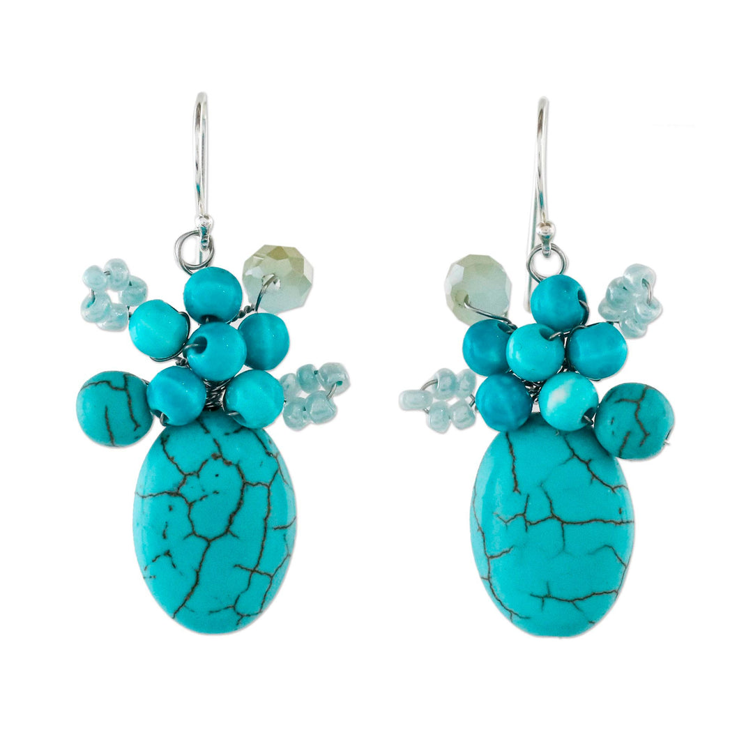 Handcrafted Modern Thai Cluster Earrings with Blue Calcite - Blue Holiday Dreams