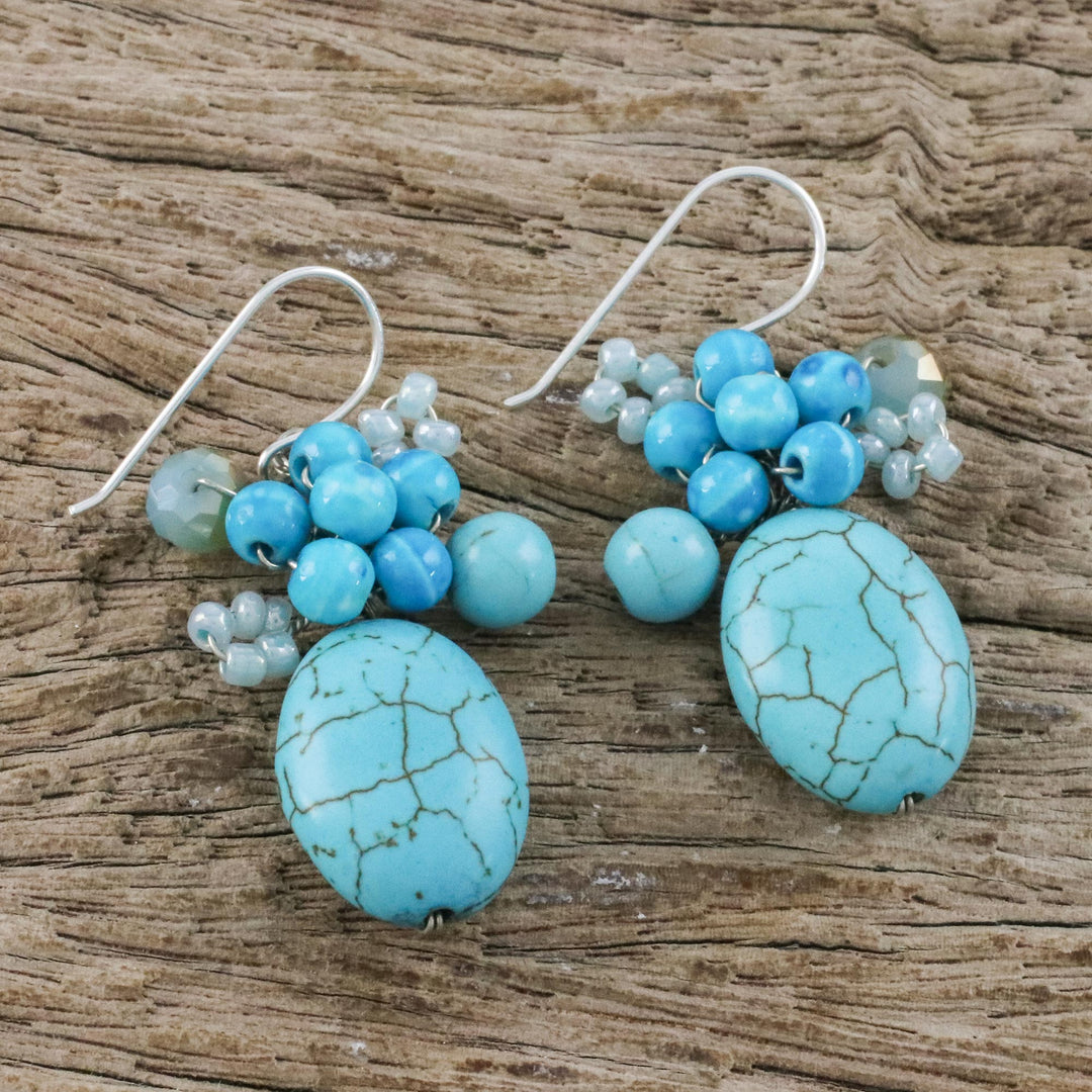 Handcrafted Modern Thai Cluster Earrings with Blue Calcite - Blue Holiday Dreams