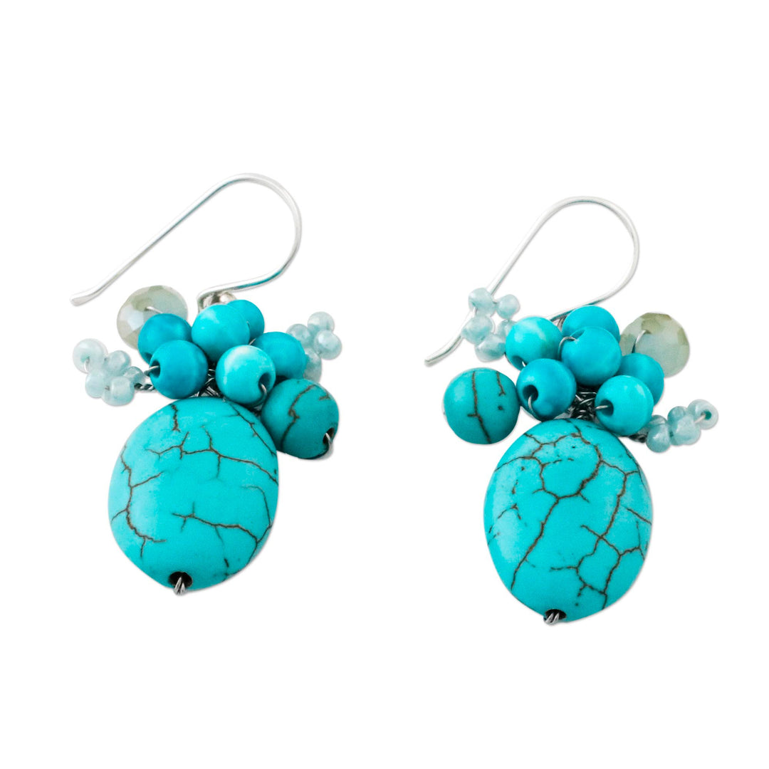 Handcrafted Modern Thai Cluster Earrings with Blue Calcite - Blue Holiday Dreams