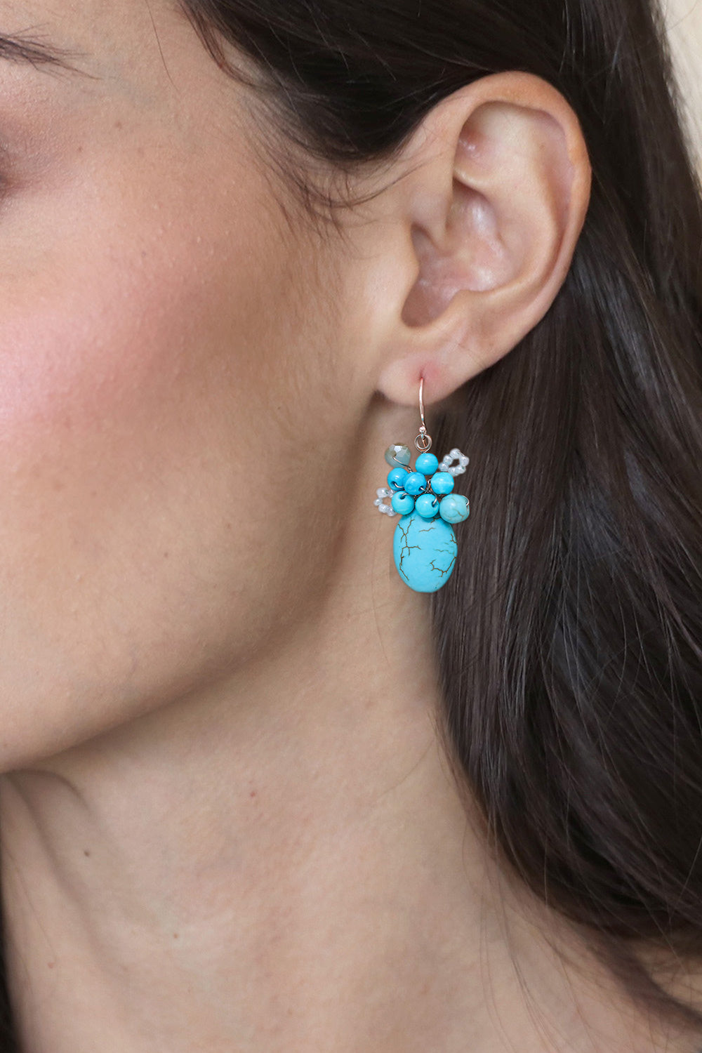 Handcrafted Modern Thai Cluster Earrings with Blue Calcite - Blue Holiday Dreams