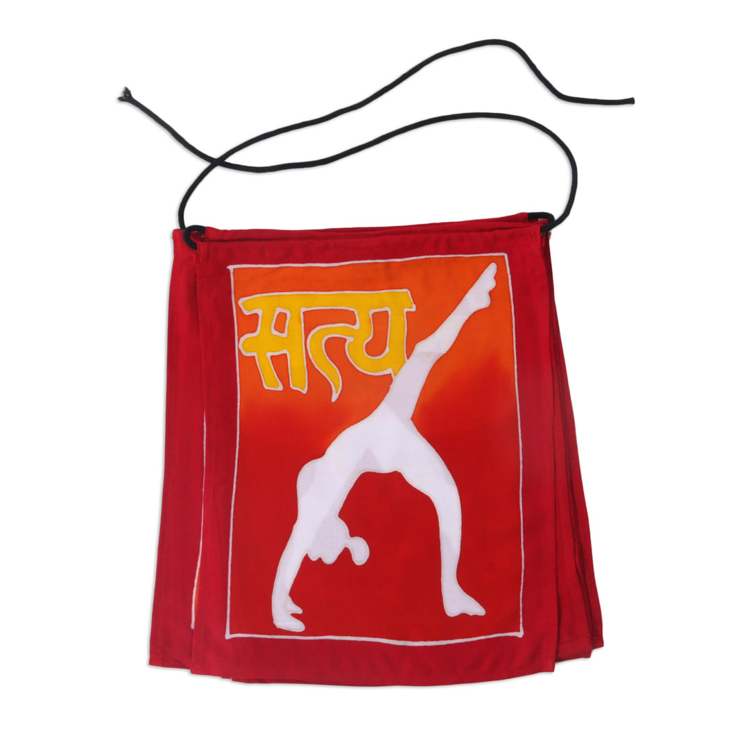 Red and Yellow Yoga Pose Rayon Flags Wall Decor Banner - Yoga Flags