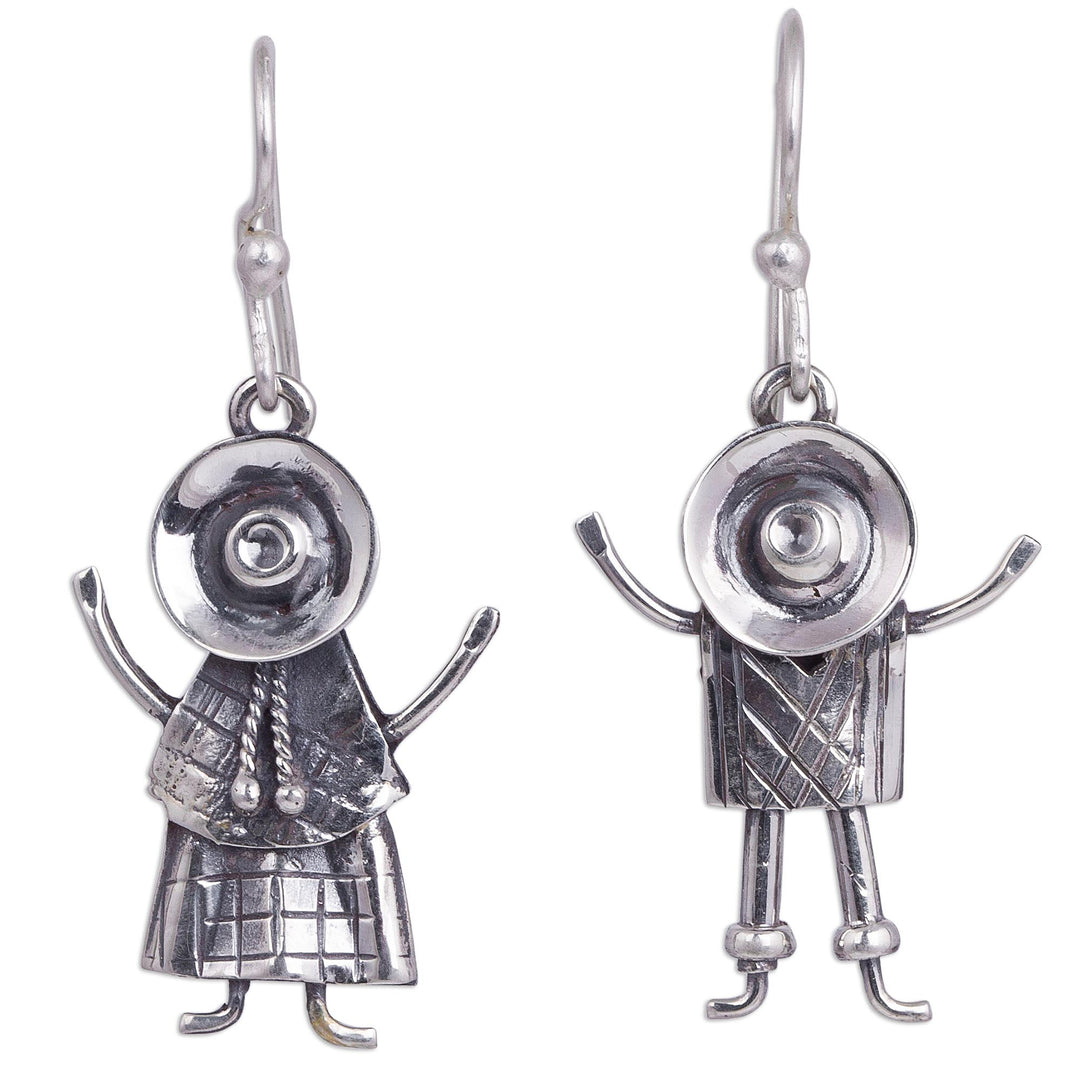 Sterling Silver Dangle Earrings of Andean People from Peru - Cuzco Love