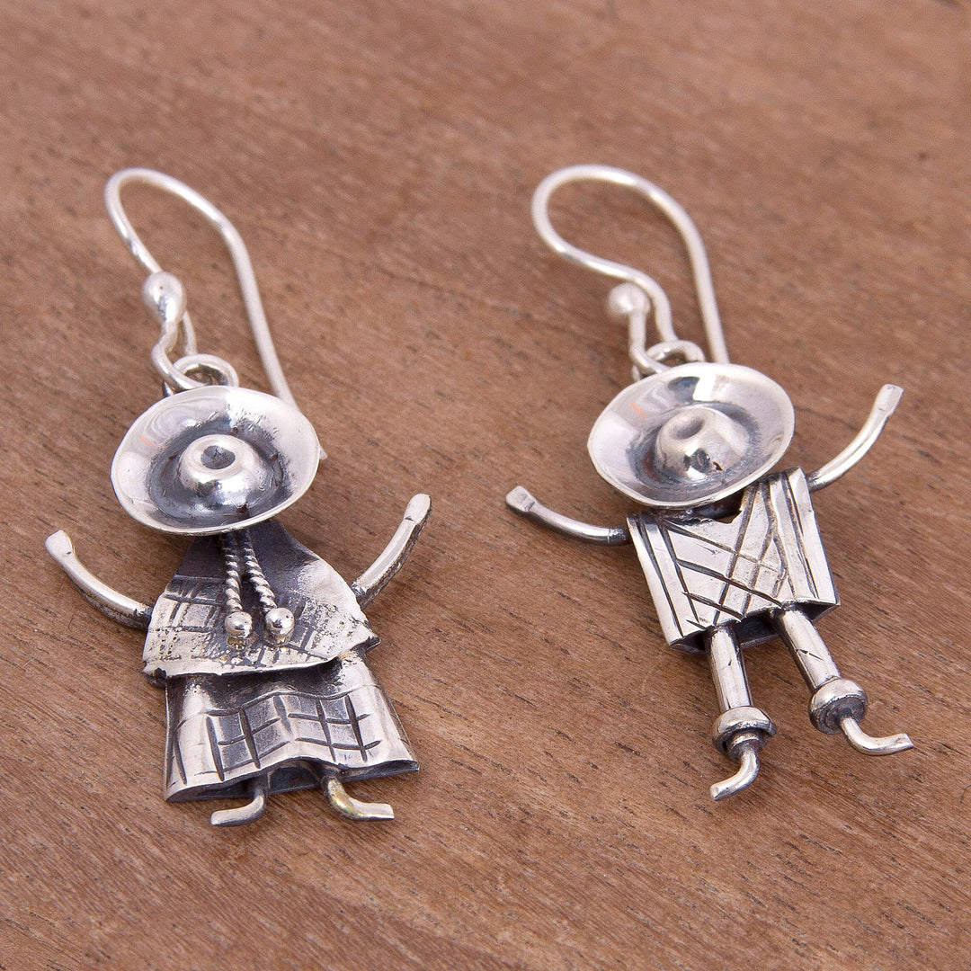 Sterling Silver Dangle Earrings of Andean People from Peru - Cuzco Love