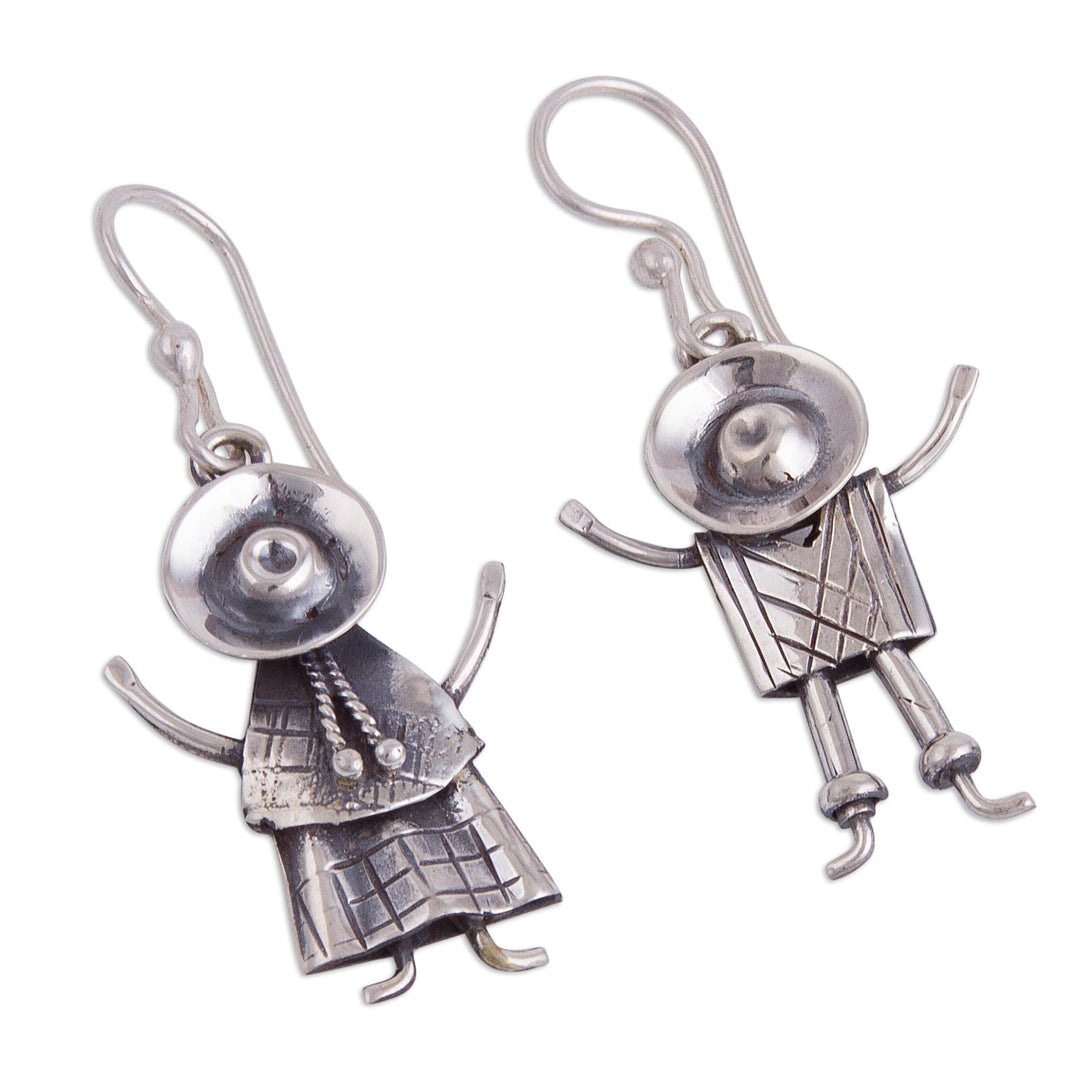 Sterling Silver Dangle Earrings of Andean People from Peru - Cuzco Love