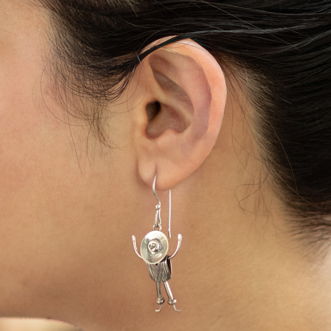 Sterling Silver Dangle Earrings of Andean People from Peru - Cuzco Love