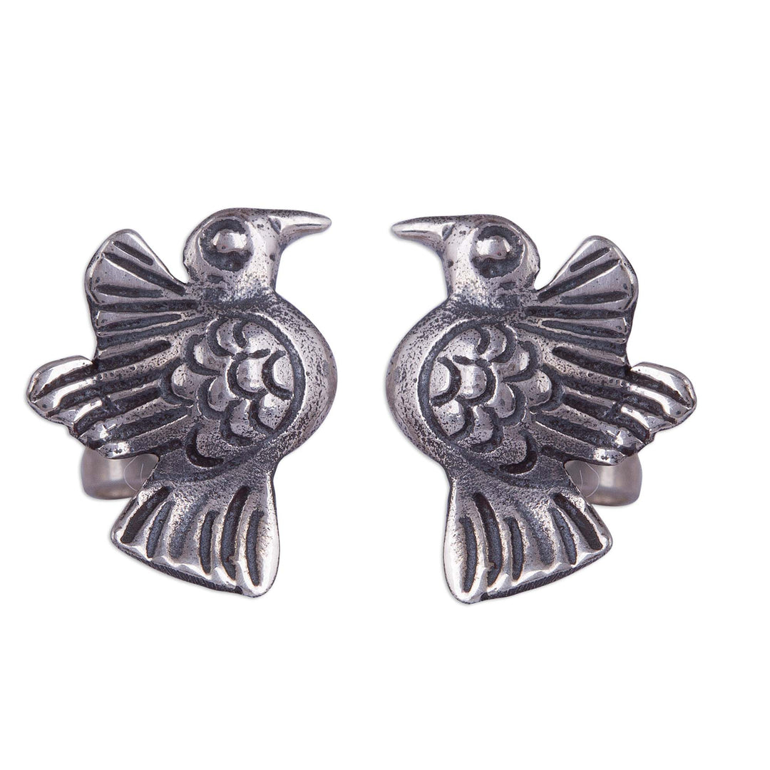 Bird-Themed Sterling Silver Stud Earrings from Peru - Melody of Nature