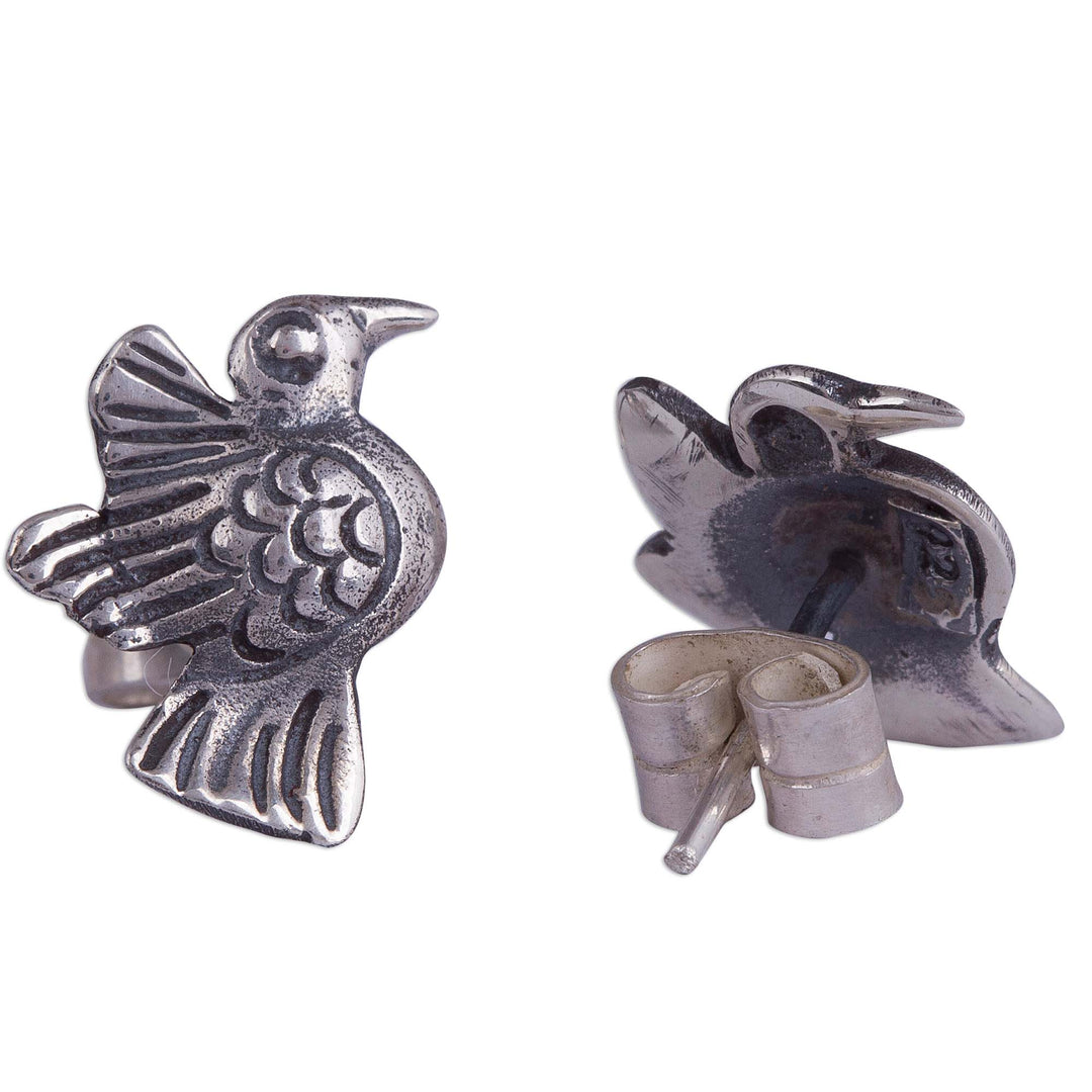 Bird-Themed Sterling Silver Stud Earrings from Peru - Melody of Nature