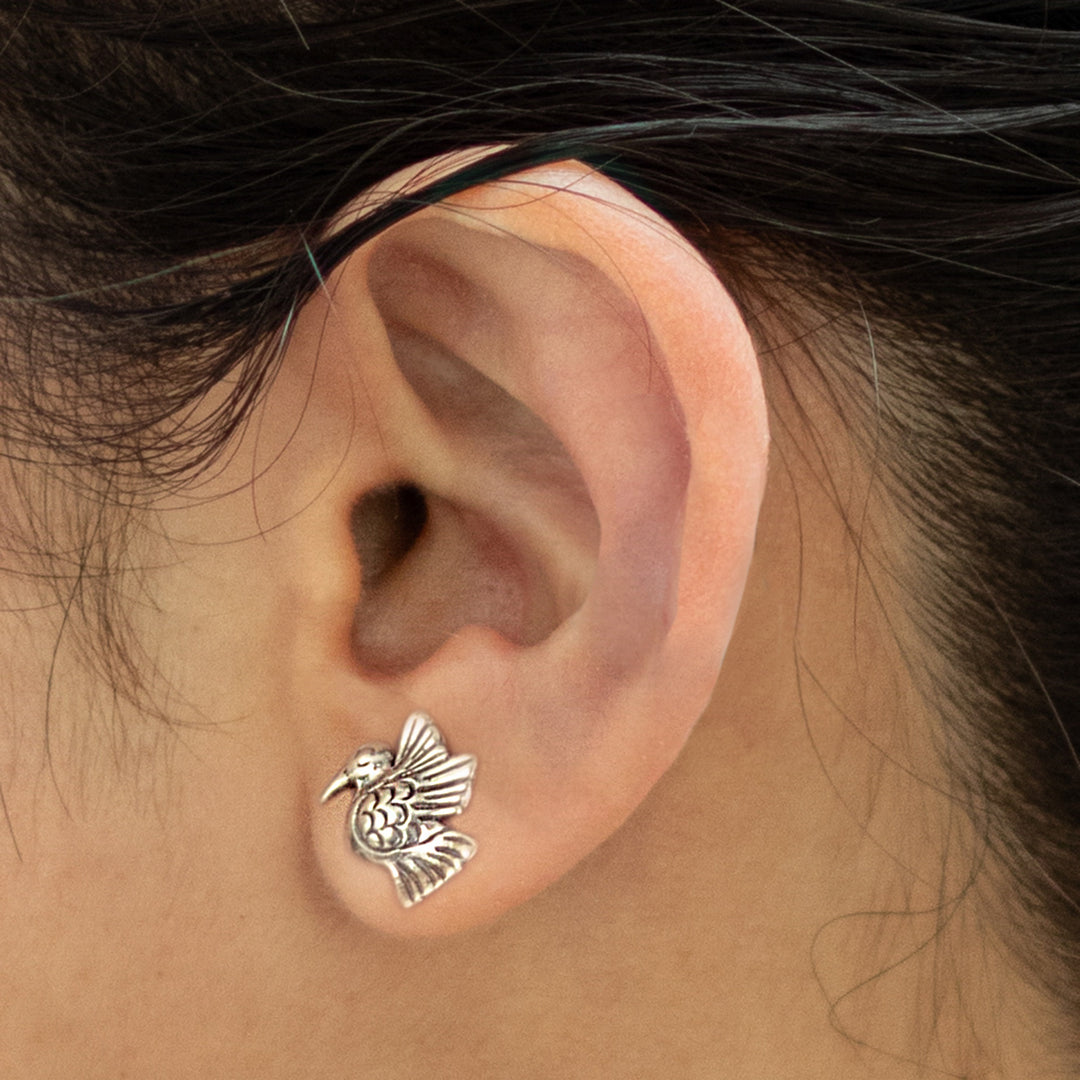 Bird-Themed Sterling Silver Stud Earrings from Peru - Melody of Nature